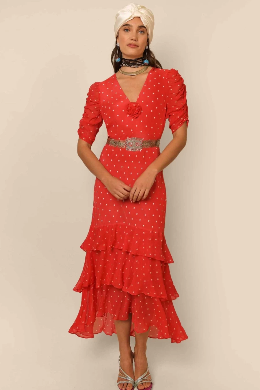 RIXO Women's Red Vintage Spot Print Dress - Rosheen Style