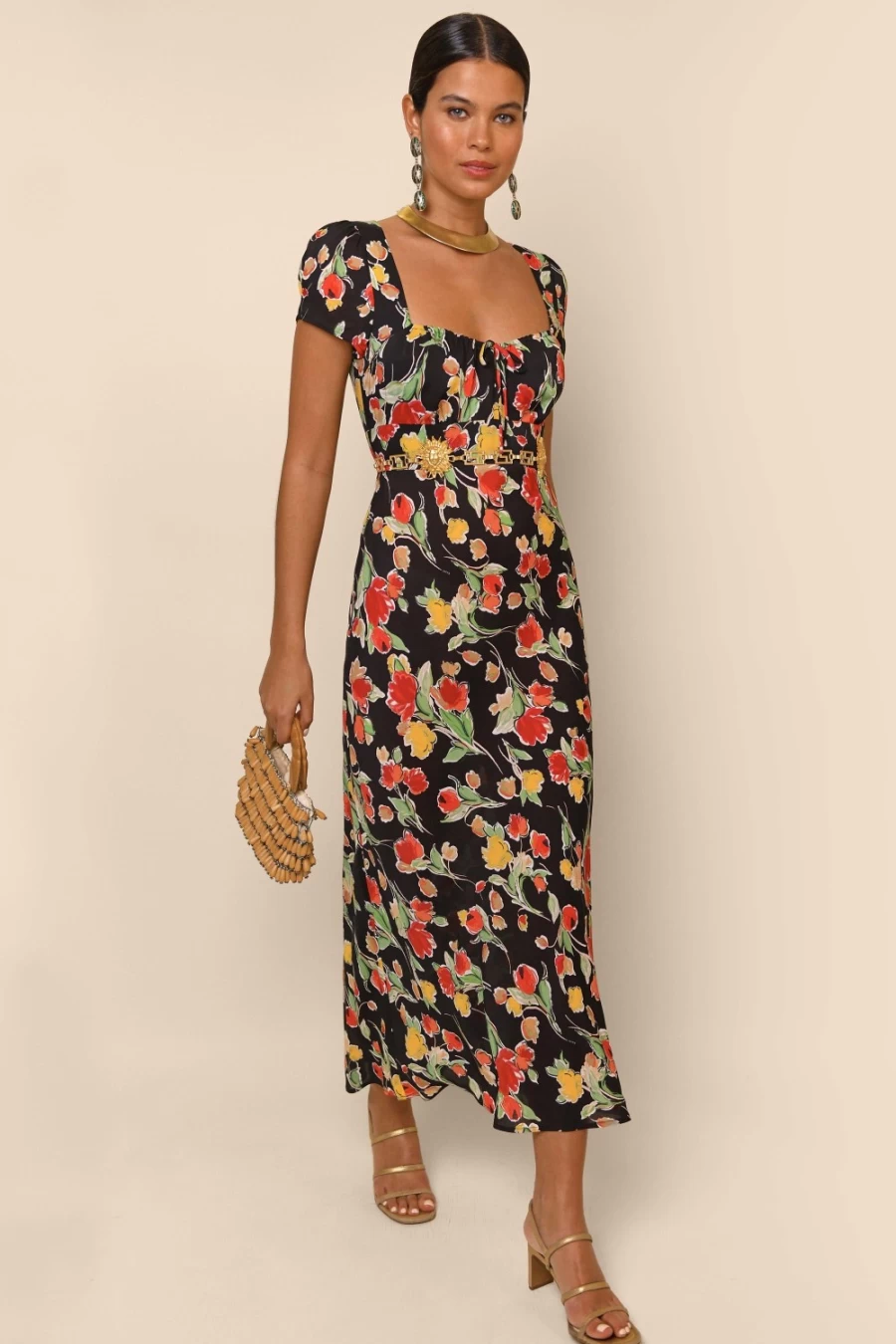 RIXO Women's Marisa Dress - Fontainhas Floral Black Print