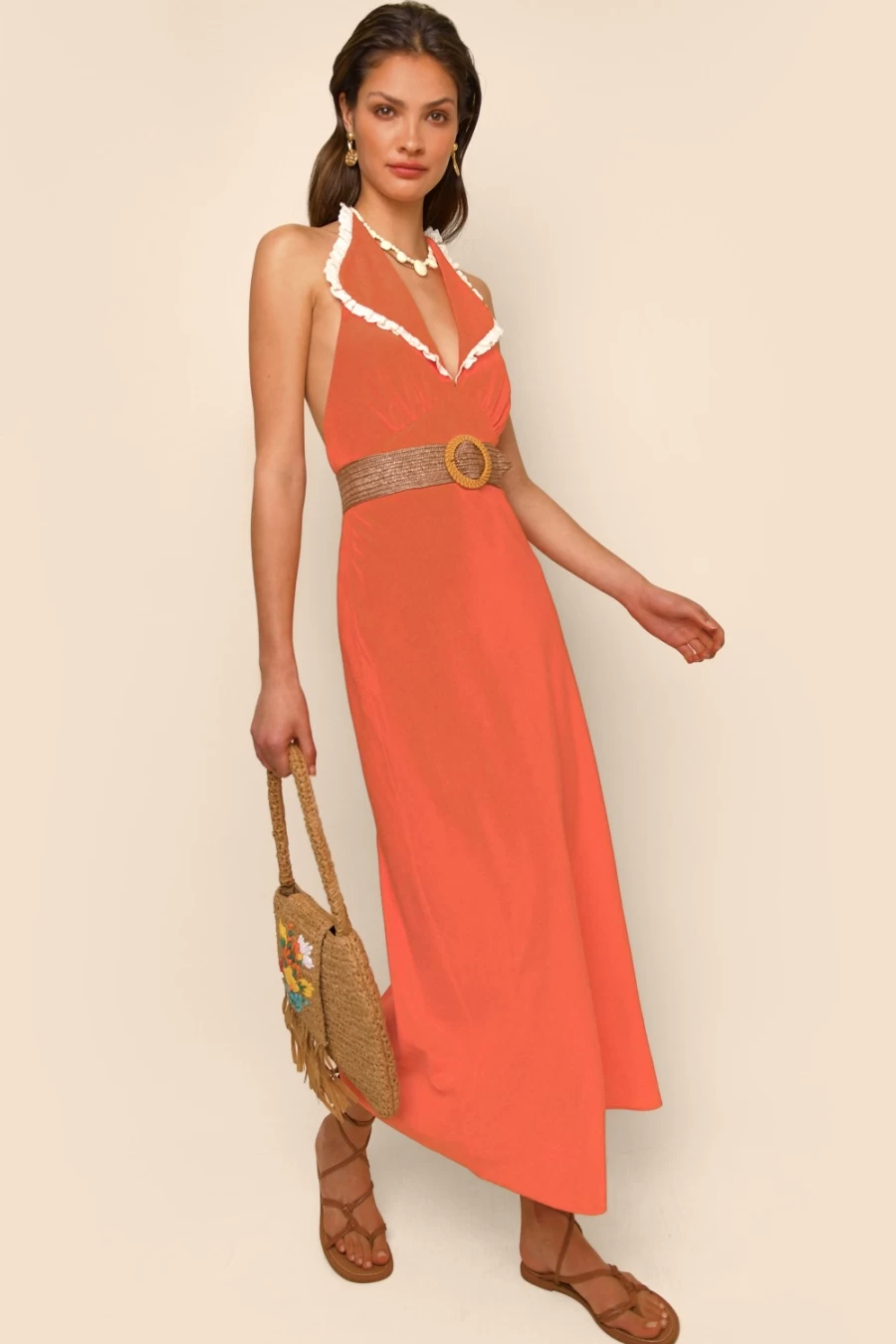 RIXO Women's Coral Sabrina Dress - Elegant Floral Print Summer Dress