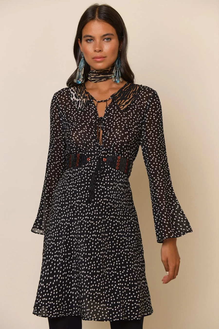 RIXO Women's Malibu Dress in Bohemia Leopard Polka Mix Print