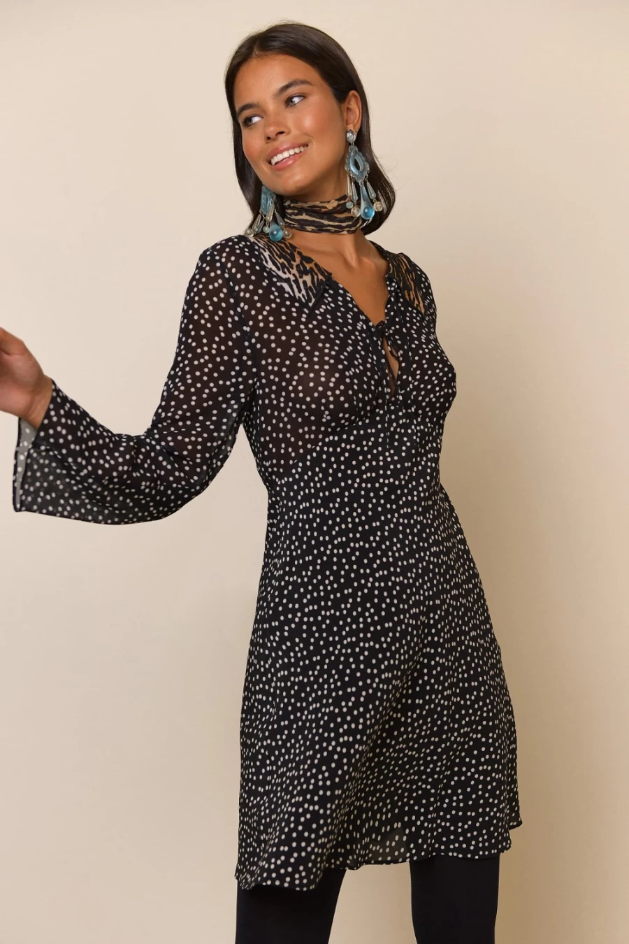 RIXO Women's Malibu Dress in Bohemia Leopard Polka Mix Print