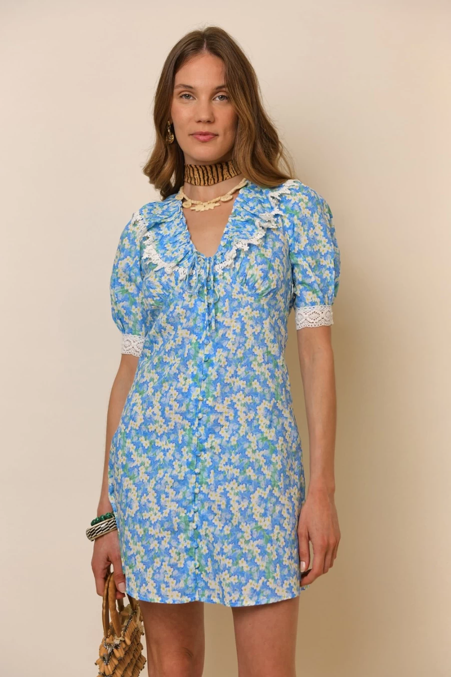 RIXO Women's Blue Tropical Floral Anya Dress