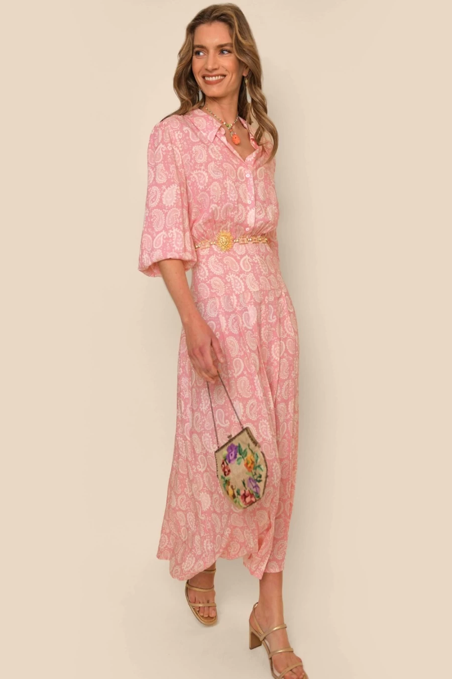 RIXO Women's Izzy Paisley Stamp Pink Floral Print Dress