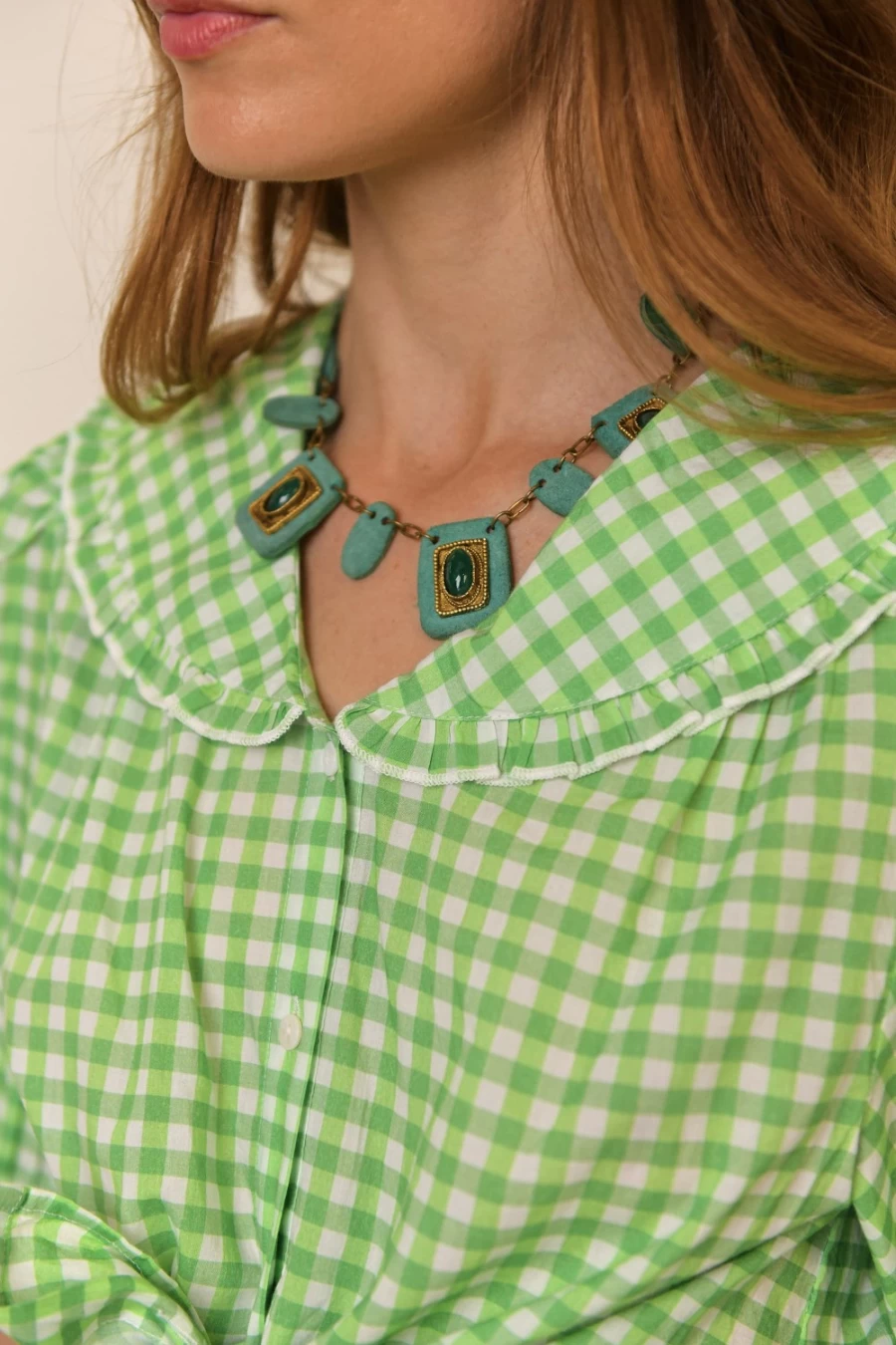 RIXO Women's Mint Gingham Alva Dress