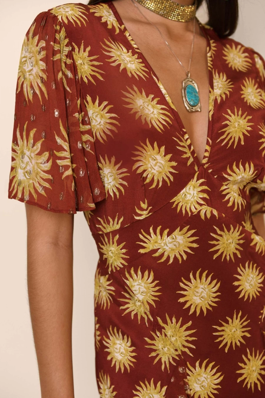 RIXO Women's Evie Dress in Sunshine Ochre - Elegant Floral Printed Midi Dress