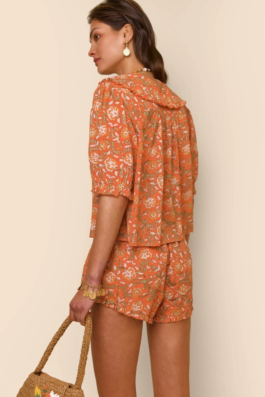 RIXO Women's Alva Dress in Sarasa Spice - Floral Printed Midi Dress