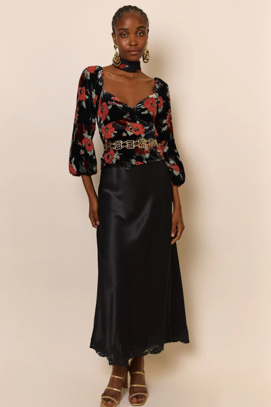 RIXO Women's Bridgette Black Poppy Burnout Floral Dress