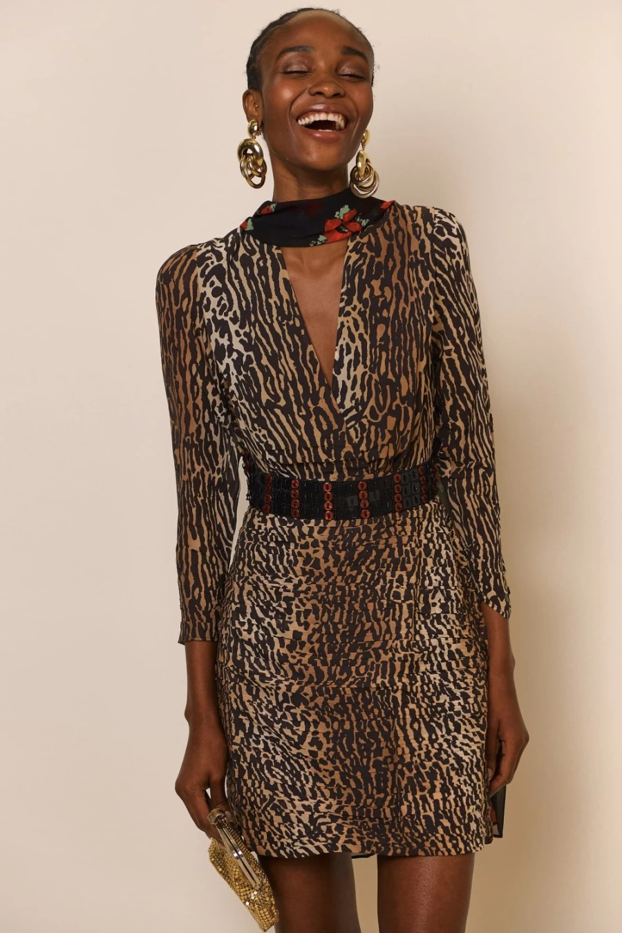 RIXO Women's Bohemia Leopard Print Dress - Golden Elegant Style