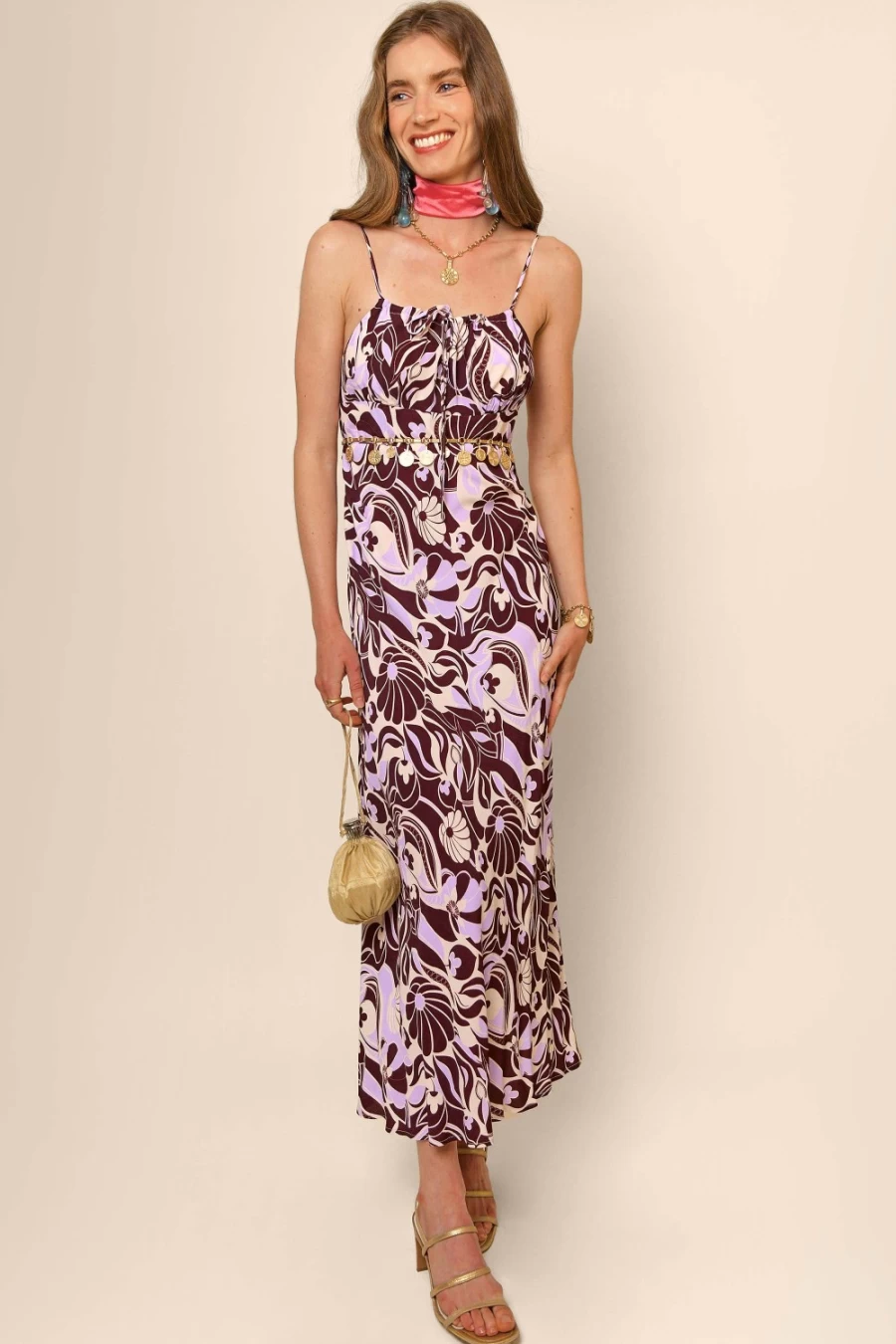RIXO Women's Maeve Dress in Chocolate Abstract Shell Print