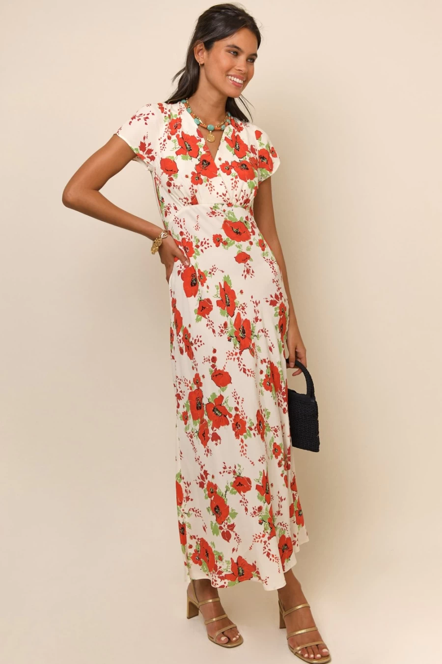 RIXO Women's Clarissa Dress in Red Poppy - Floral Print Summer Dress