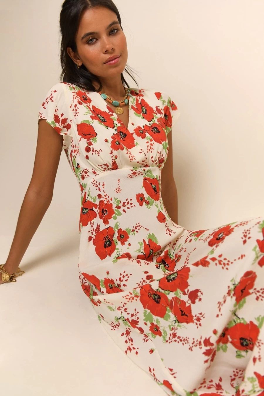 RIXO Women's Clarissa Dress in Red Poppy - Floral Print Summer Dress