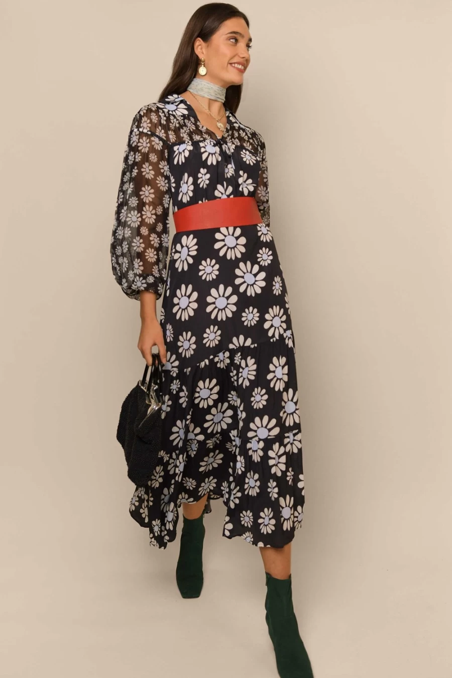 RIXO Women's Block Daisy Print Dress - Christa Style Elegant Floral Fashion