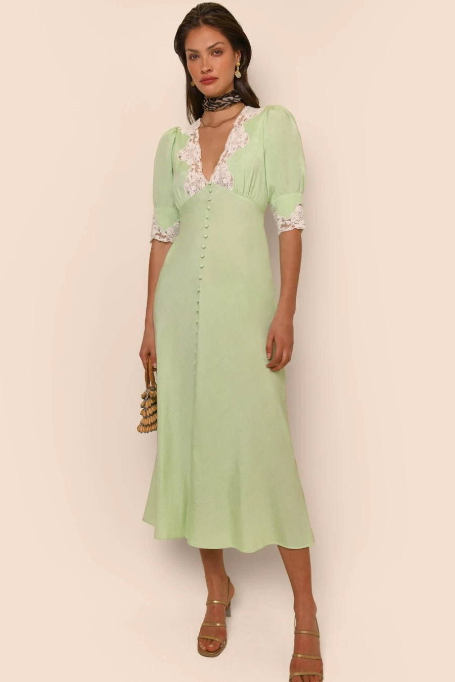 RIXO Women's Green Simone Dress - Elegant Floral Print & Stylish Design