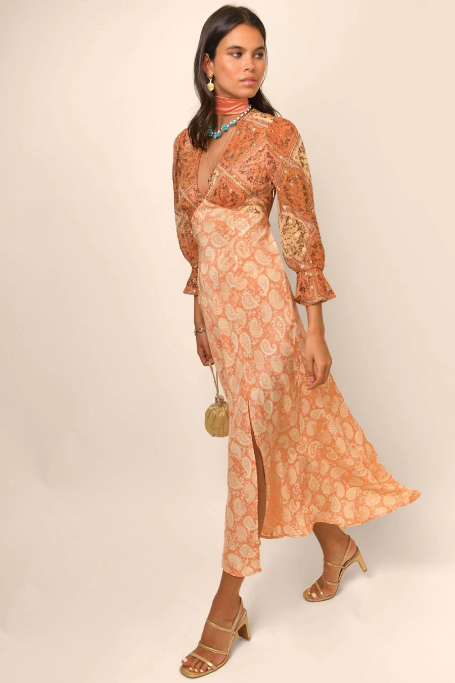 RIXO Women's Aoife Patchwork Bandana Mix Dress