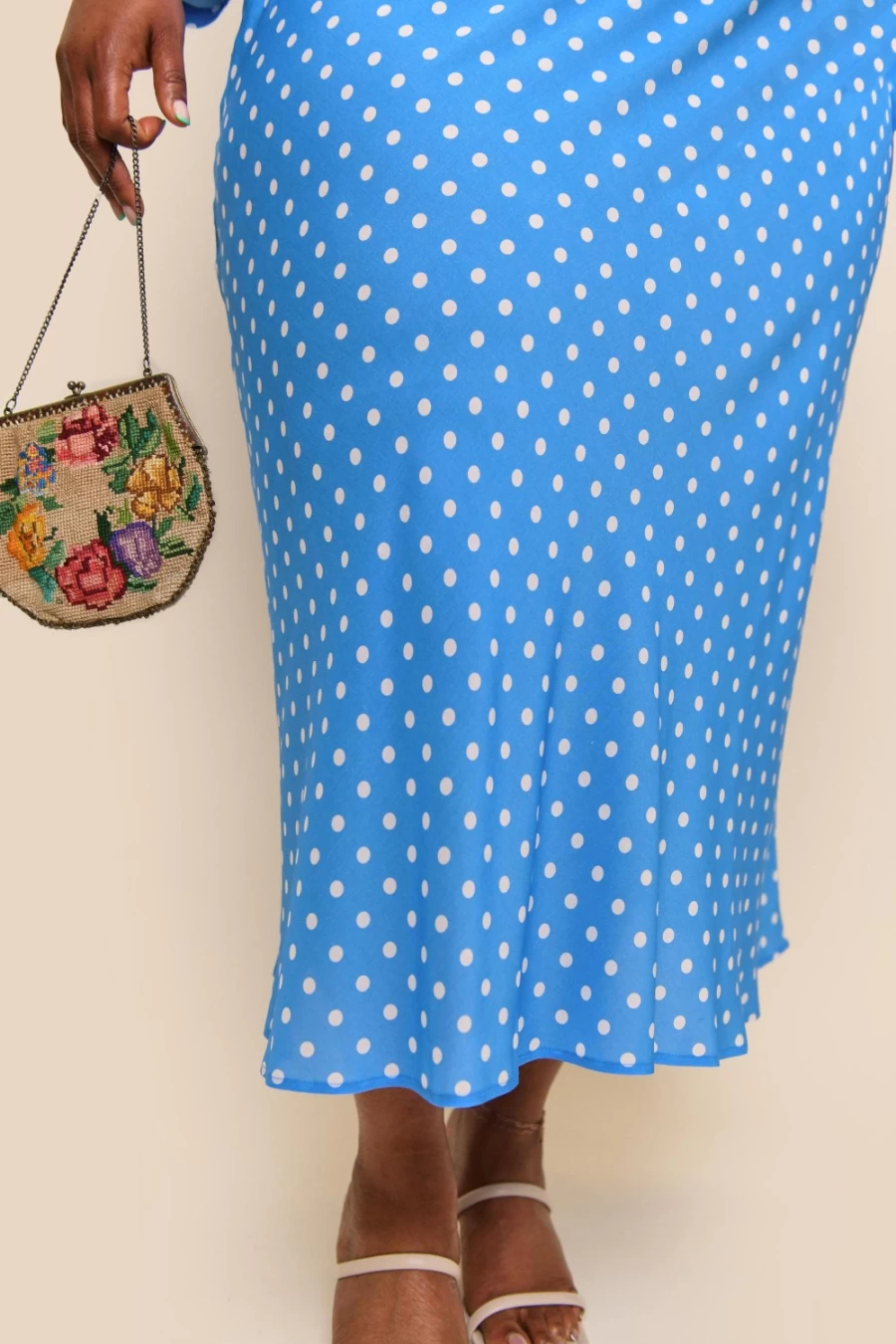 RIXO Women's Polka Dot Blue Kelly Skirt | Floral Print Midi Skirt for Women
