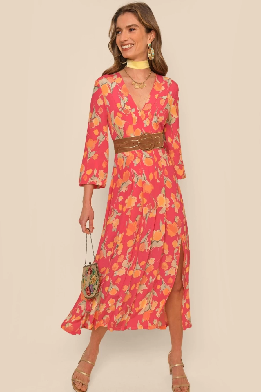 RIXO Women's Camellia Fontainhas Floral Coral Floral Print Dress