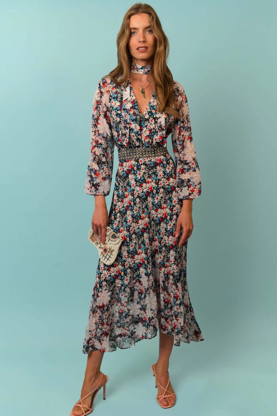 RIXO Women's Black Daisy Parade Diya Floral Print Dress