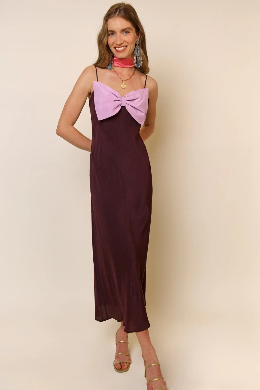 RIXO Women's Leanna Dress in Chocolate Lilac Mix - Floral Printed Vintage Style
