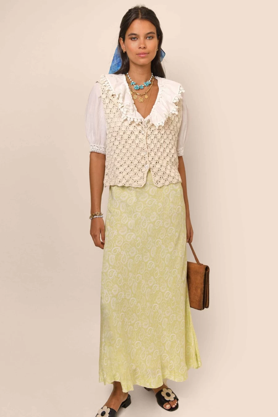 RIXO Women's Chartreuse Paisley Stamp Kelly Dress