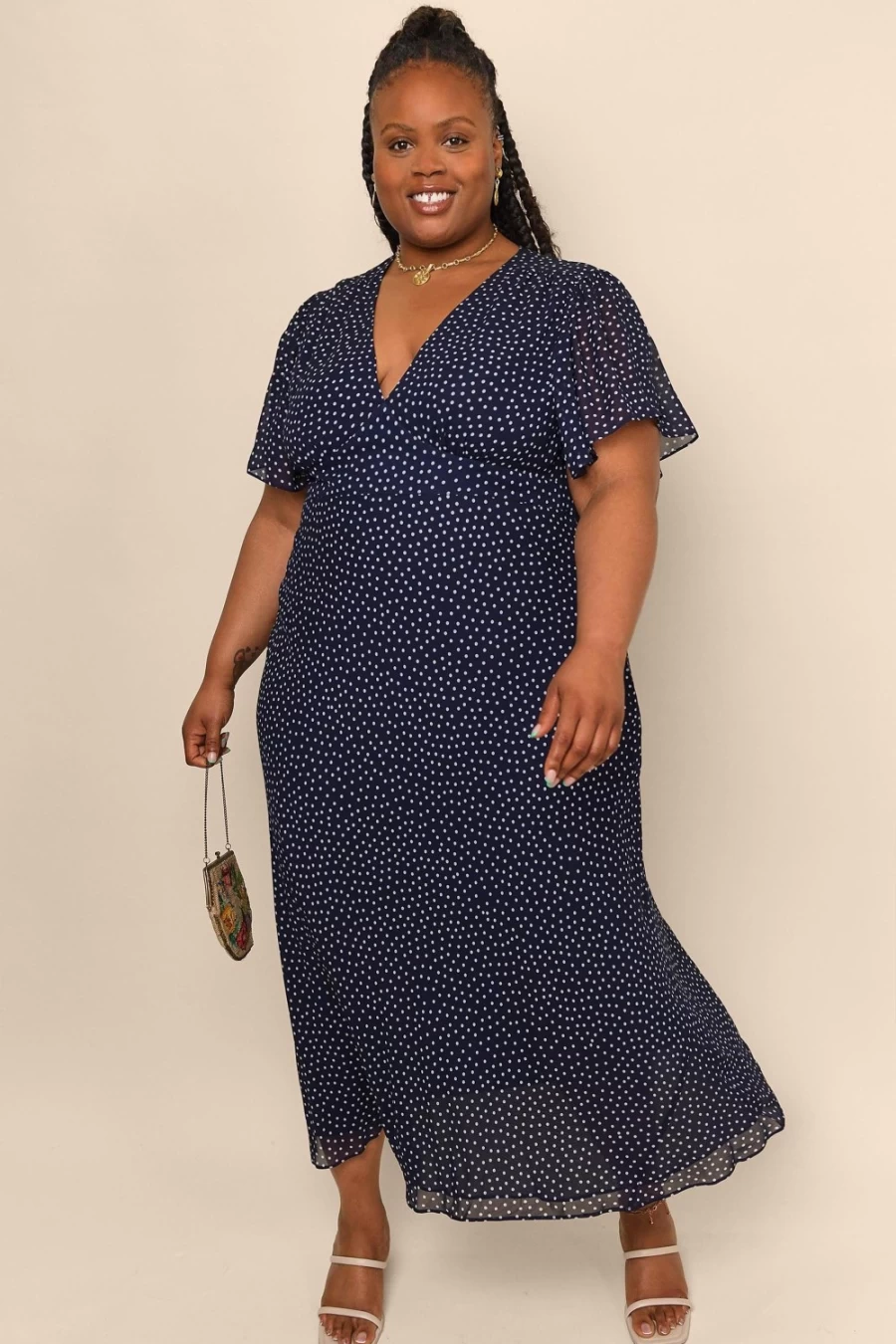 RIXO Women's Mini Navy Polka Dot Dress - Florida Inspired Floral Print