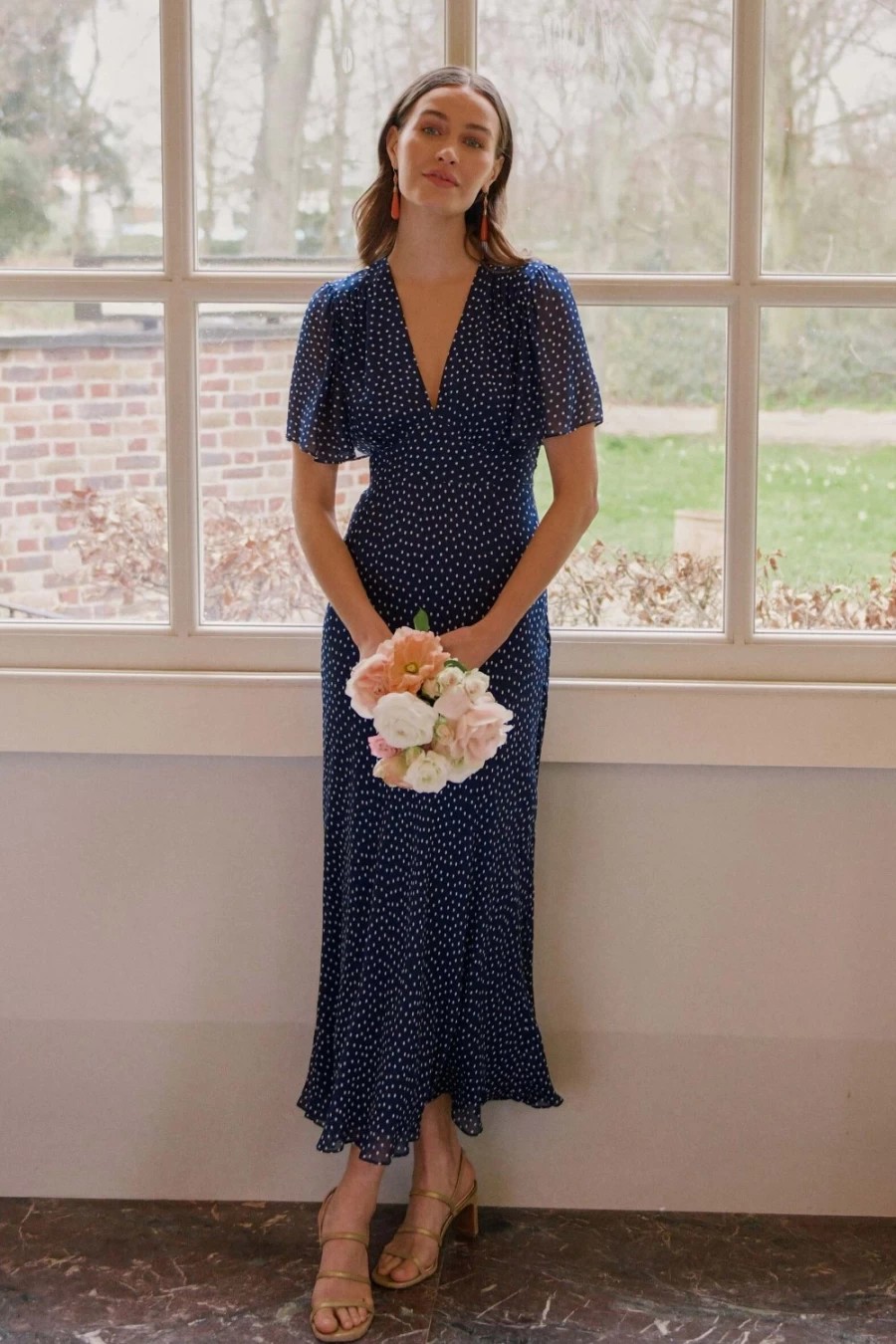 RIXO Women's Mini Navy Polka Dot Dress - Florida Inspired Floral Print