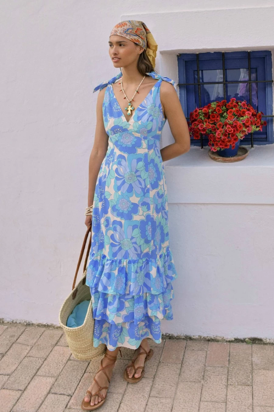 RIXO Women's Parisian Daisy Blue Emi Floral Dress - Elegant & Chic Fashion