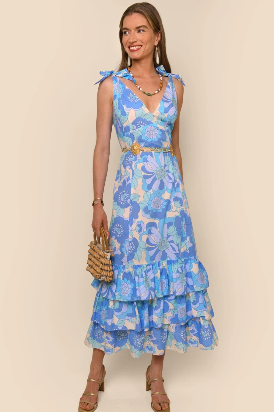 RIXO Women's Parisian Daisy Blue Emi Floral Dress - Elegant & Chic Fashion