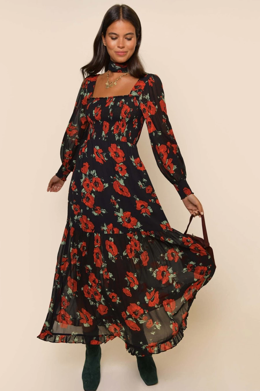 RIXO Women's Black Poppy Print Dress - Yas Style Floral Fashion