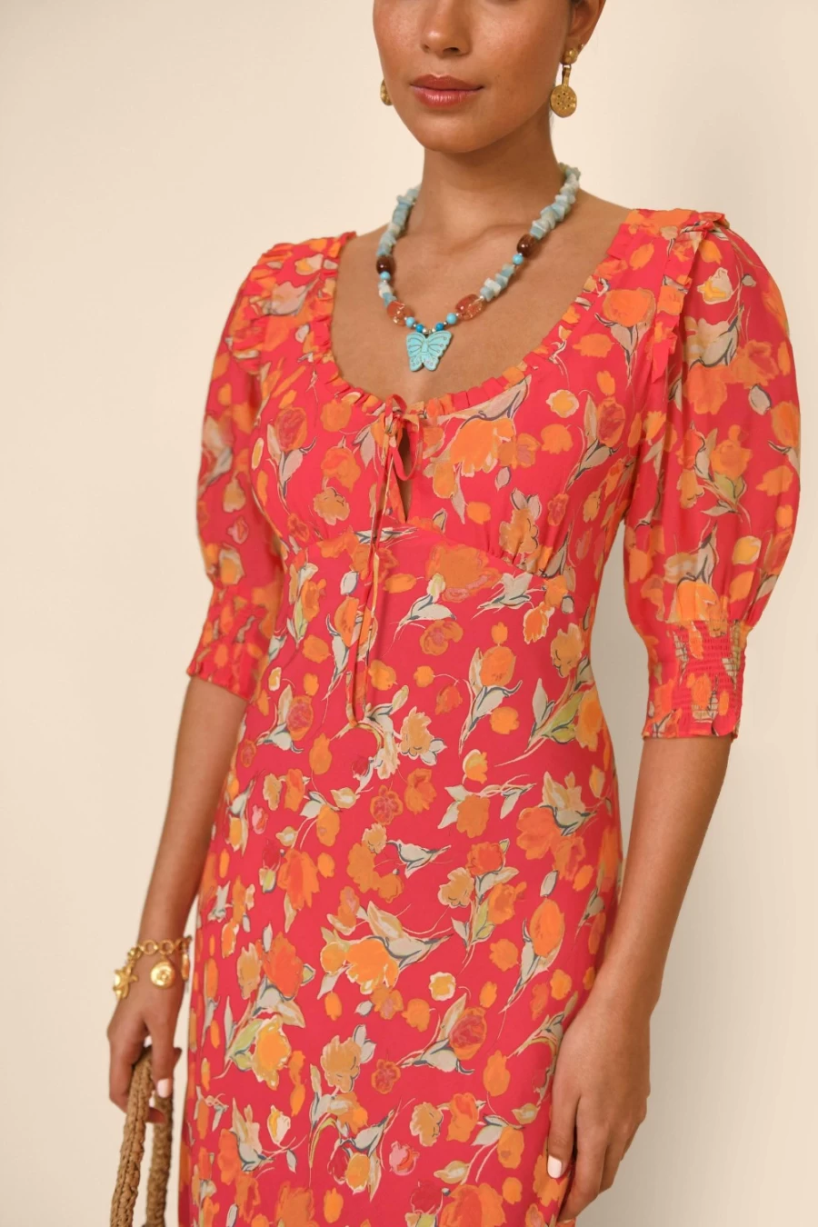 RIXO Women's Fontainhas Floral Coral Print Dress - Sathya Style