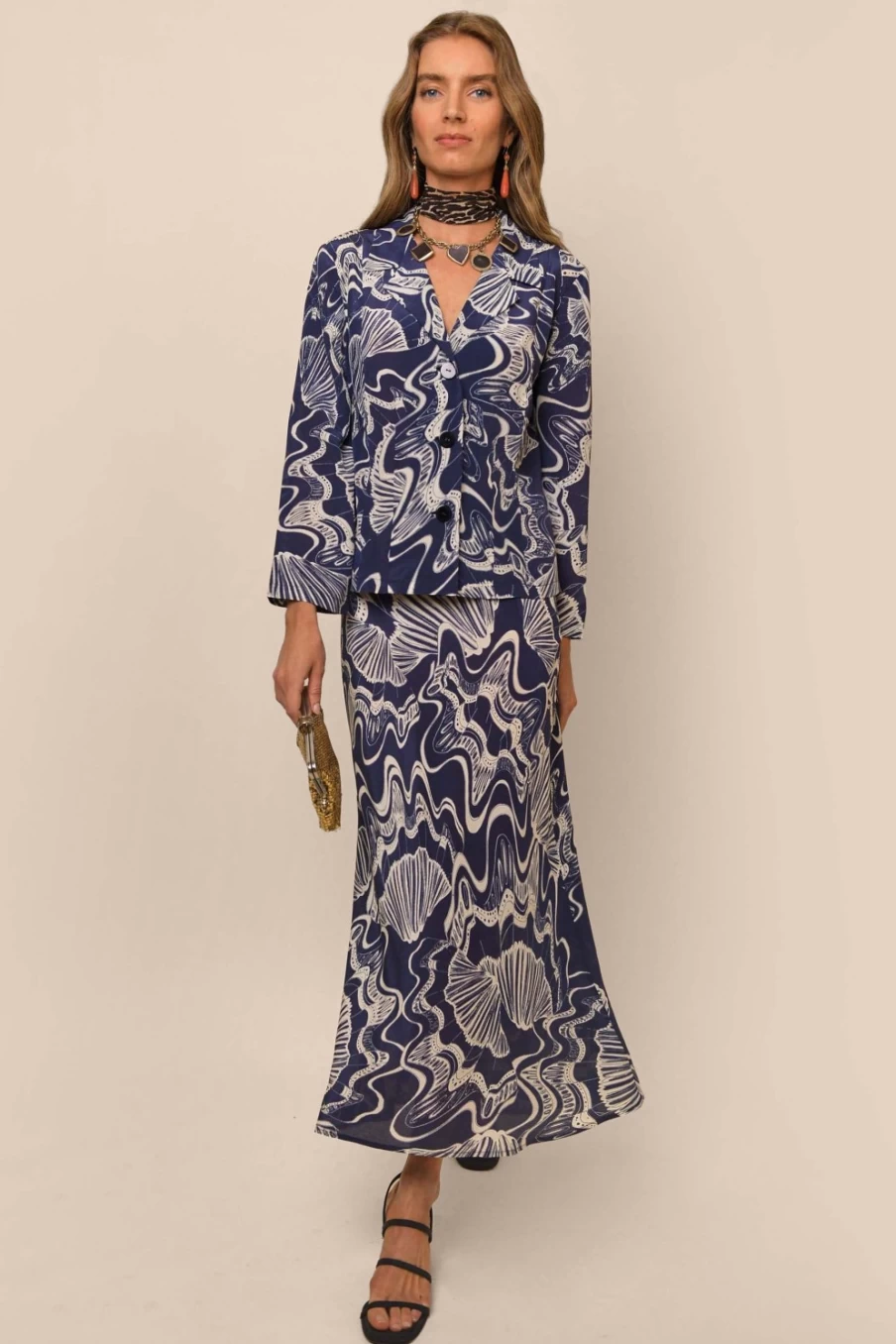 RIXO Women's Maisie Navy Psychedelic Shell Print Dress