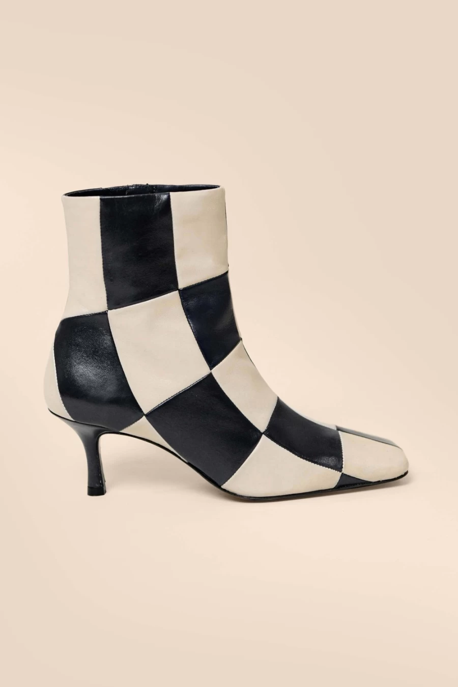 RIXO Women's Madrid Dress in Navy Cream Checkerboard Pattern
