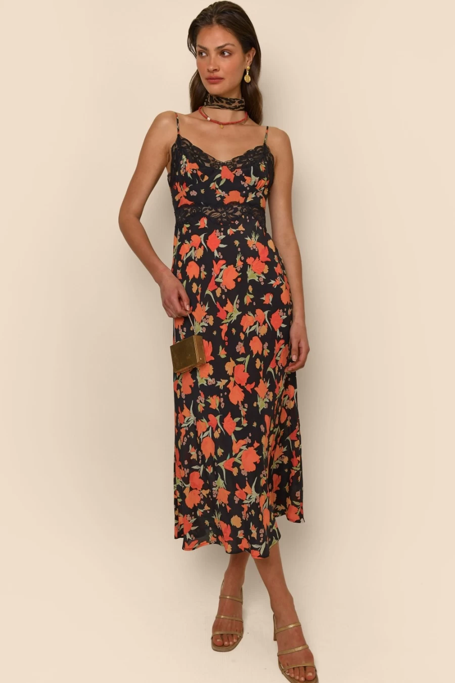 RIXO Women's Amora Dress in Havana Floral Black - Floral Print Summer Dress