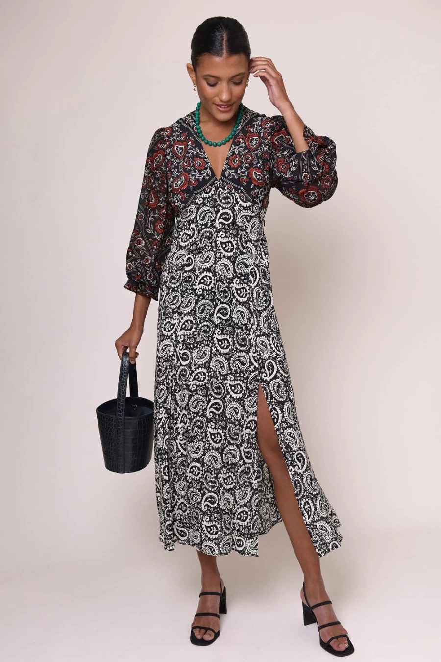 RIXO Women's Aoife Paisley Scarf Mix Print Dress