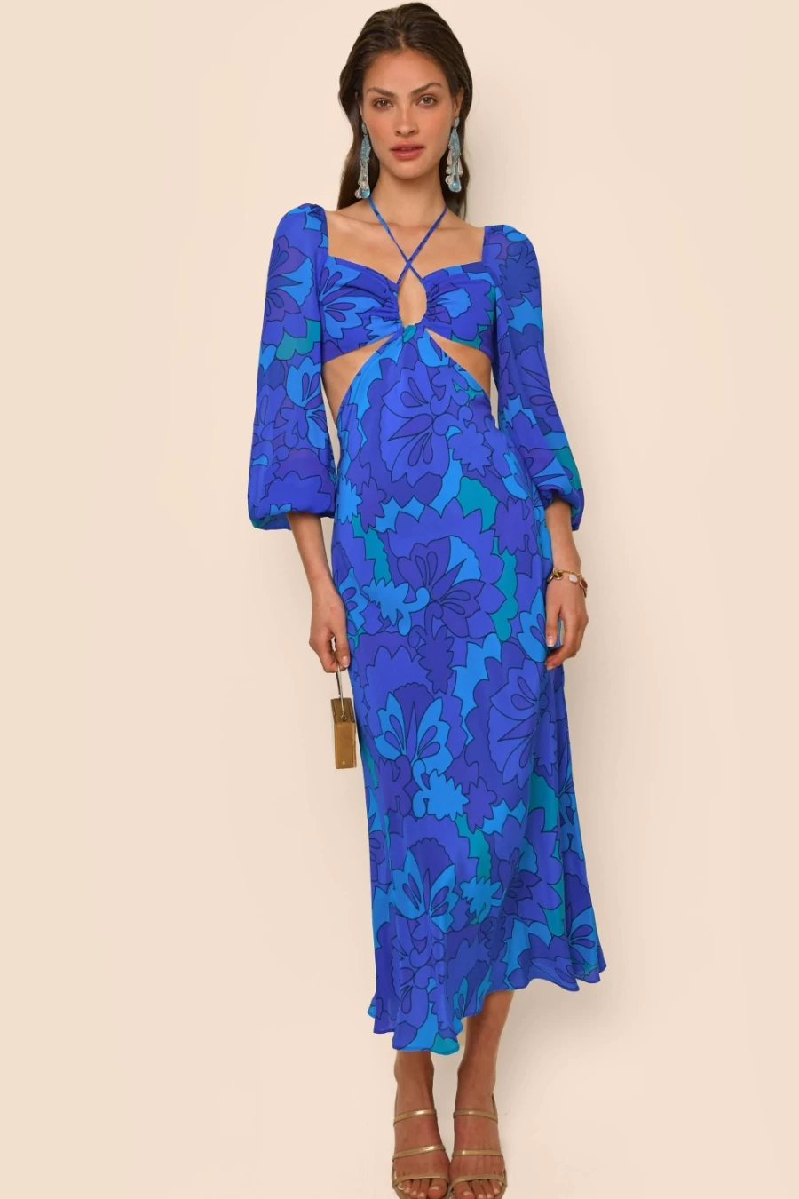 RIXO Women's Kamilla Dress in Looking Glass Blue - Elegant Floral Print Summer Dress