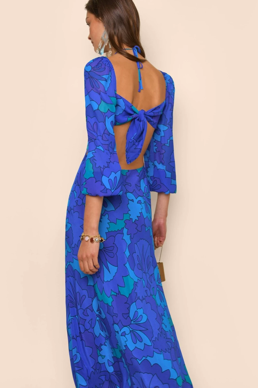 RIXO Women's Kamilla Dress in Looking Glass Blue - Elegant Floral Print Summer Dress