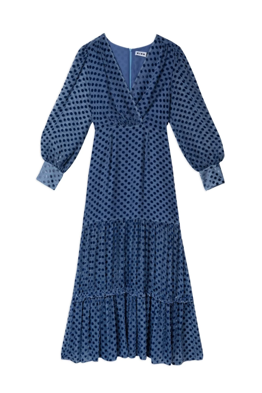 RIXO Women's Elsie Dress in Steel Blue Burnout Spot Floral Print - Vintage Inspired Feminine Style