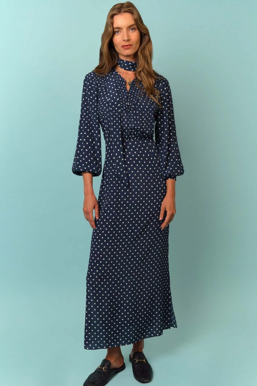 RIXO Women's Navy Vintage Spot Print Dress - Bette Style Elegant Floral Pattern