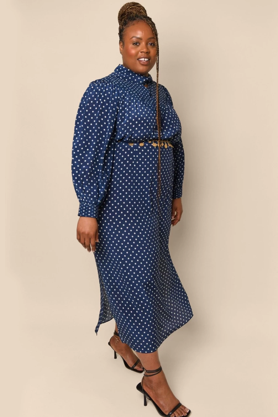 RIXO Women's Navy Vintage Spot Print Dress - Bette Style Elegant Floral Pattern