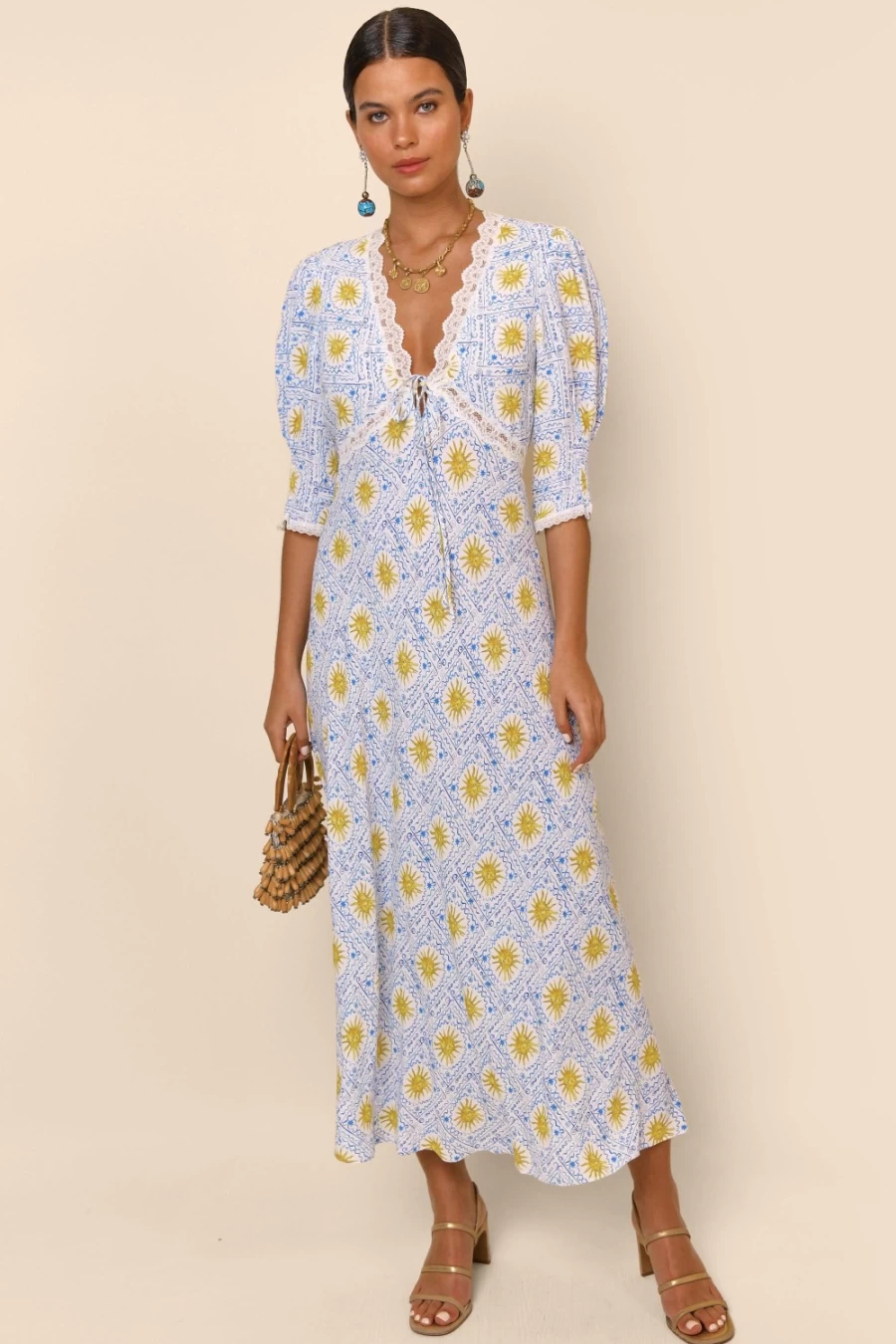 RIXO Women's Wavey Sun Ivory Amina Floral Dress