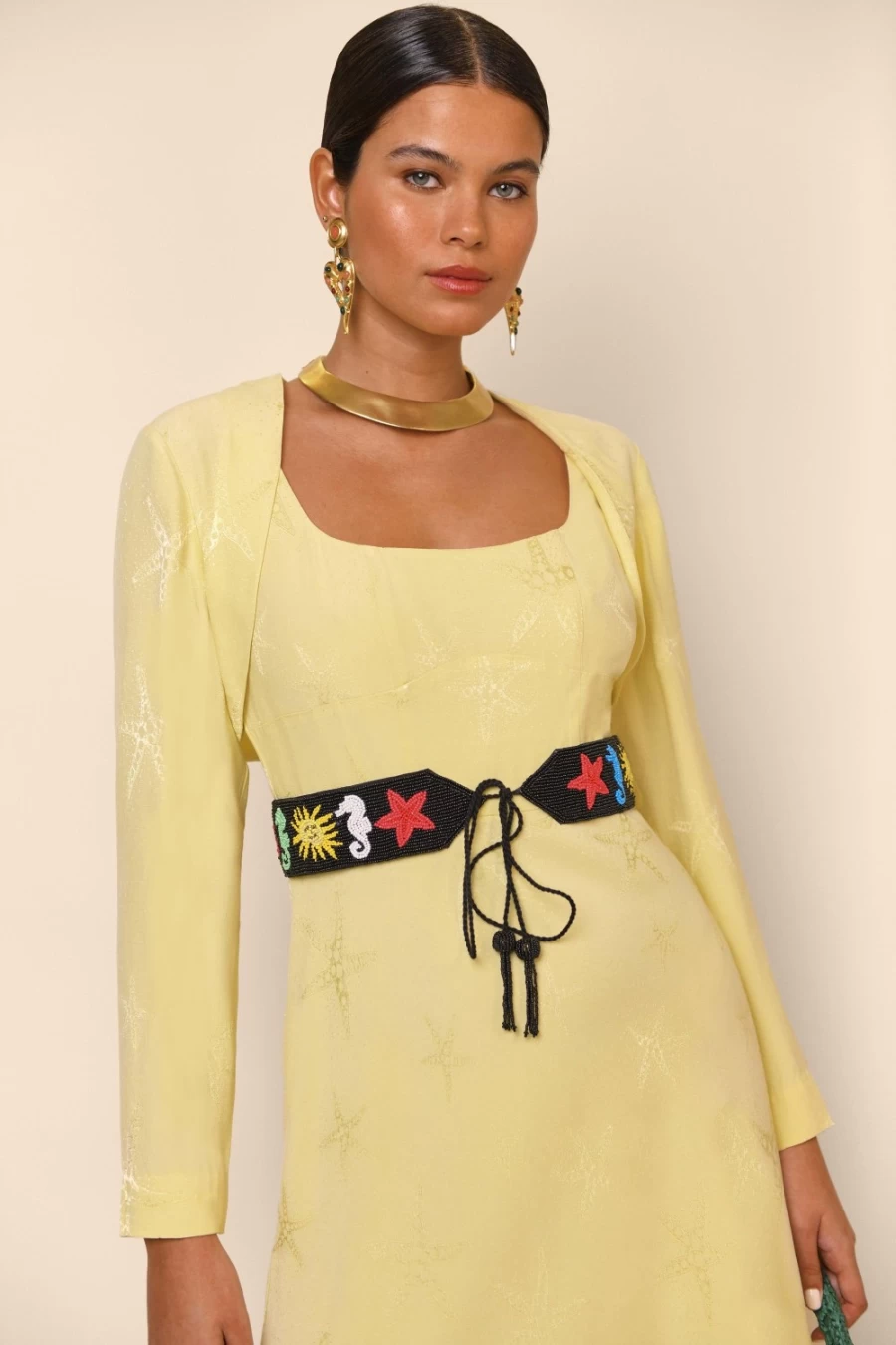 RIXO Women's Tahlia Dress in Starfish Jacquard Lemon Print - Floral Boho Chic Style