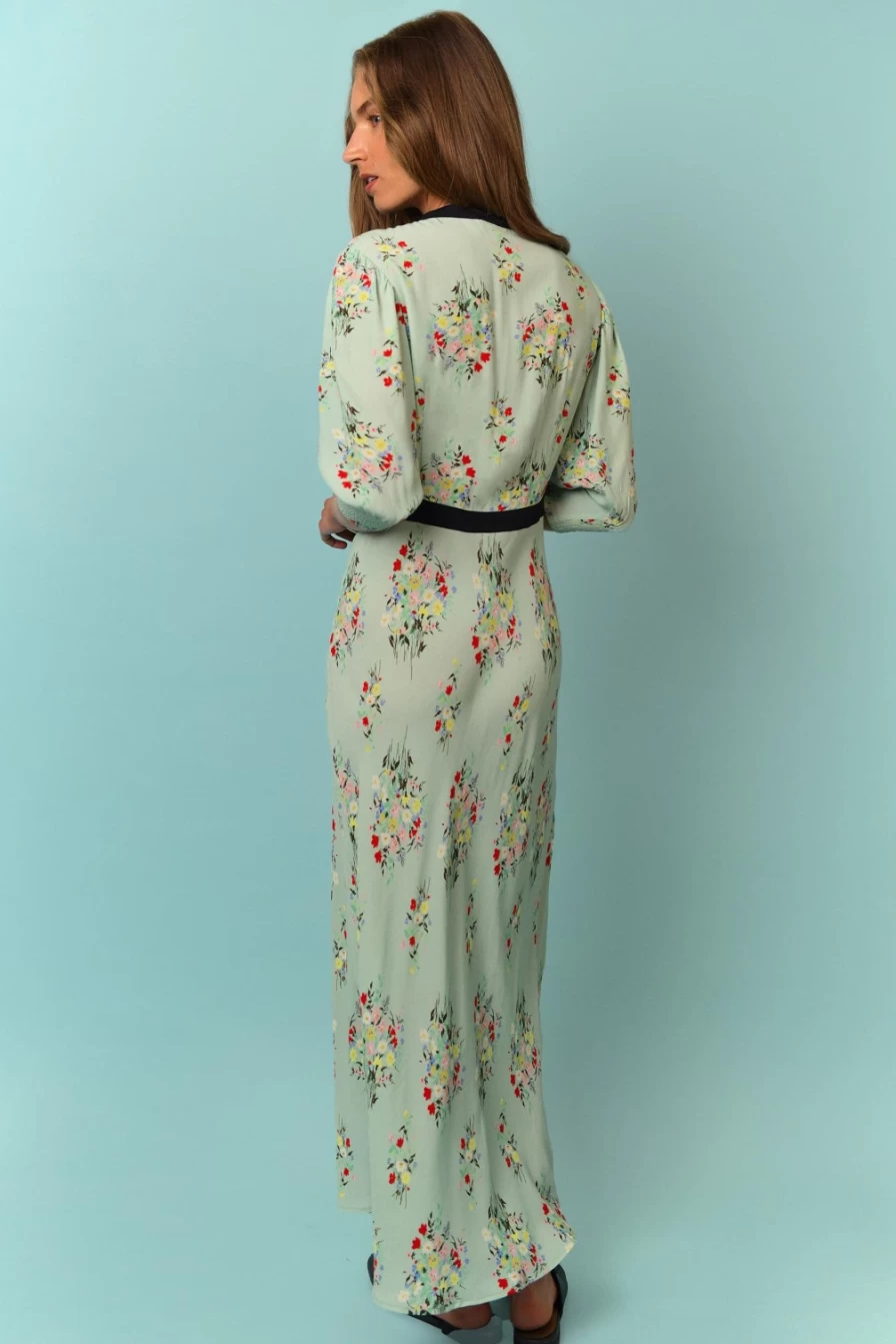 RIXO Women's Mint Vintage Bunch Floral Print Dress - Petra Bouquet Mint Green