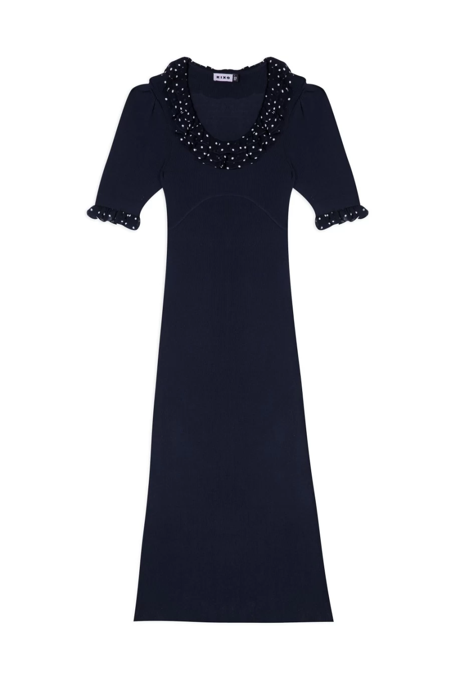 RIXO Women's Giuliana Navy Vintage Spot Print Dress