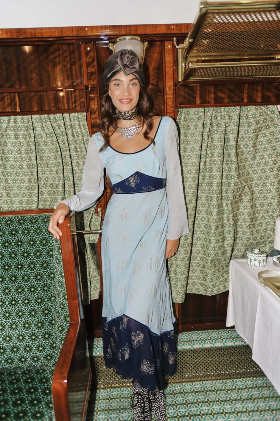 RIXO Women's Blue Glitter Feather Mix Dress - Mathilde Style Elegant Gown