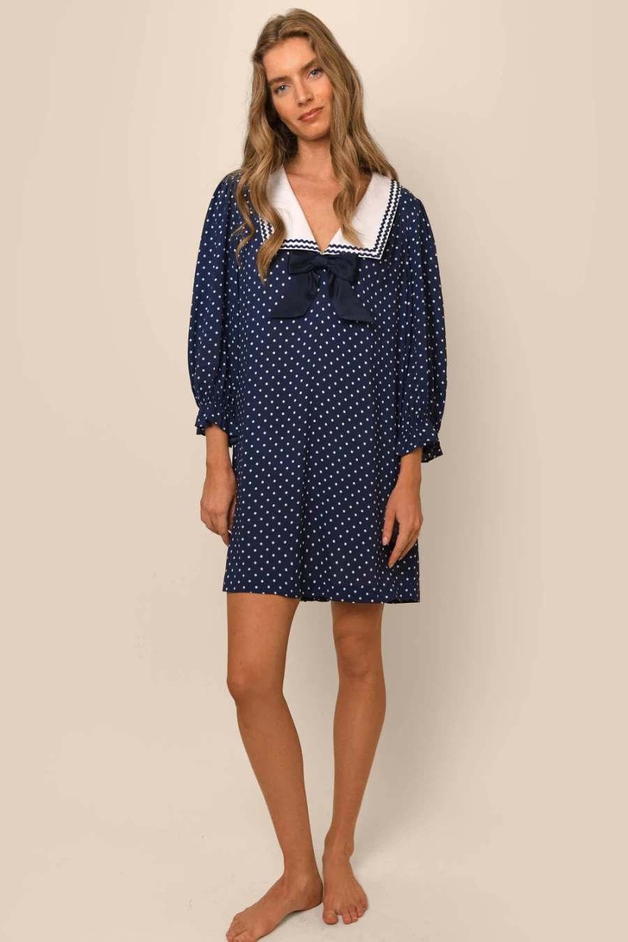 RIXO Women's Polka Dot Navy Dress | Doris Style Floral Printed Elegant Dress