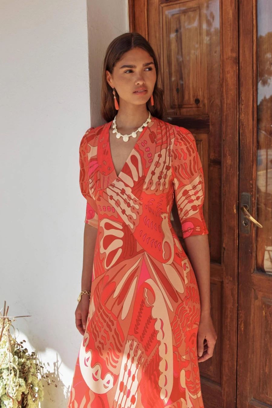 RIXO Women's Zadie Dress in Butterfly Red - Elegant Floral Print Summer Dress