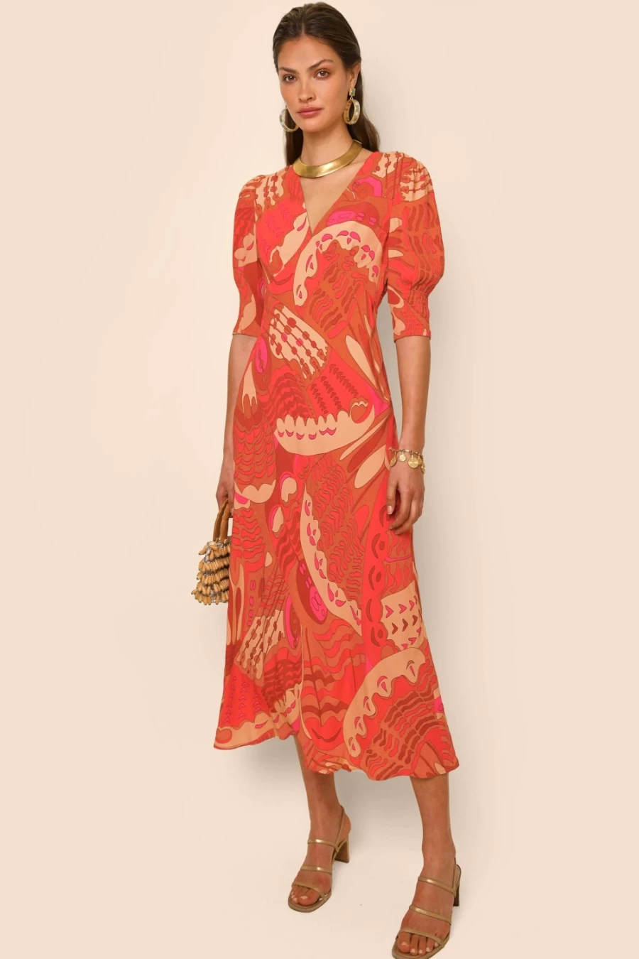 RIXO Women's Zadie Dress in Butterfly Red - Elegant Floral Print Summer Dress