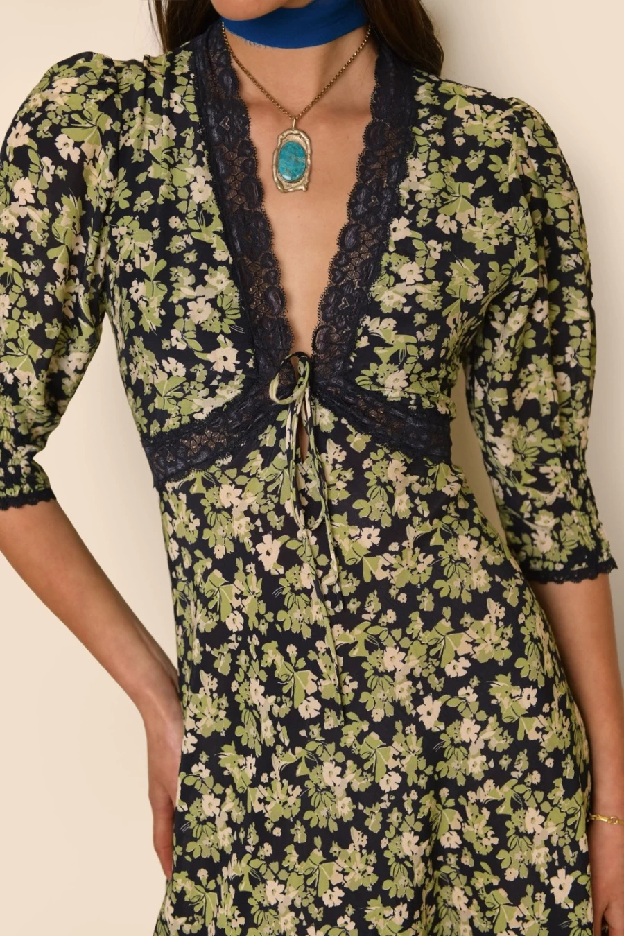 RIXO Women's Amina Dress in Marais Floral Green - Floral Print Summer Dress