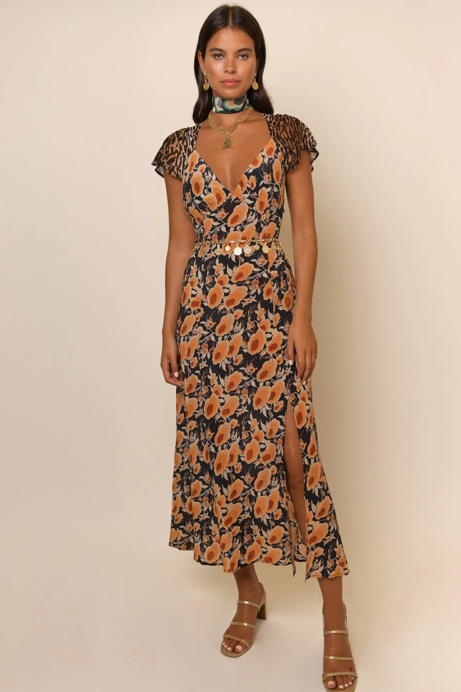 RIXO Women's Angelina Dress - Sienna Starlet Floral Leopard Mix Print