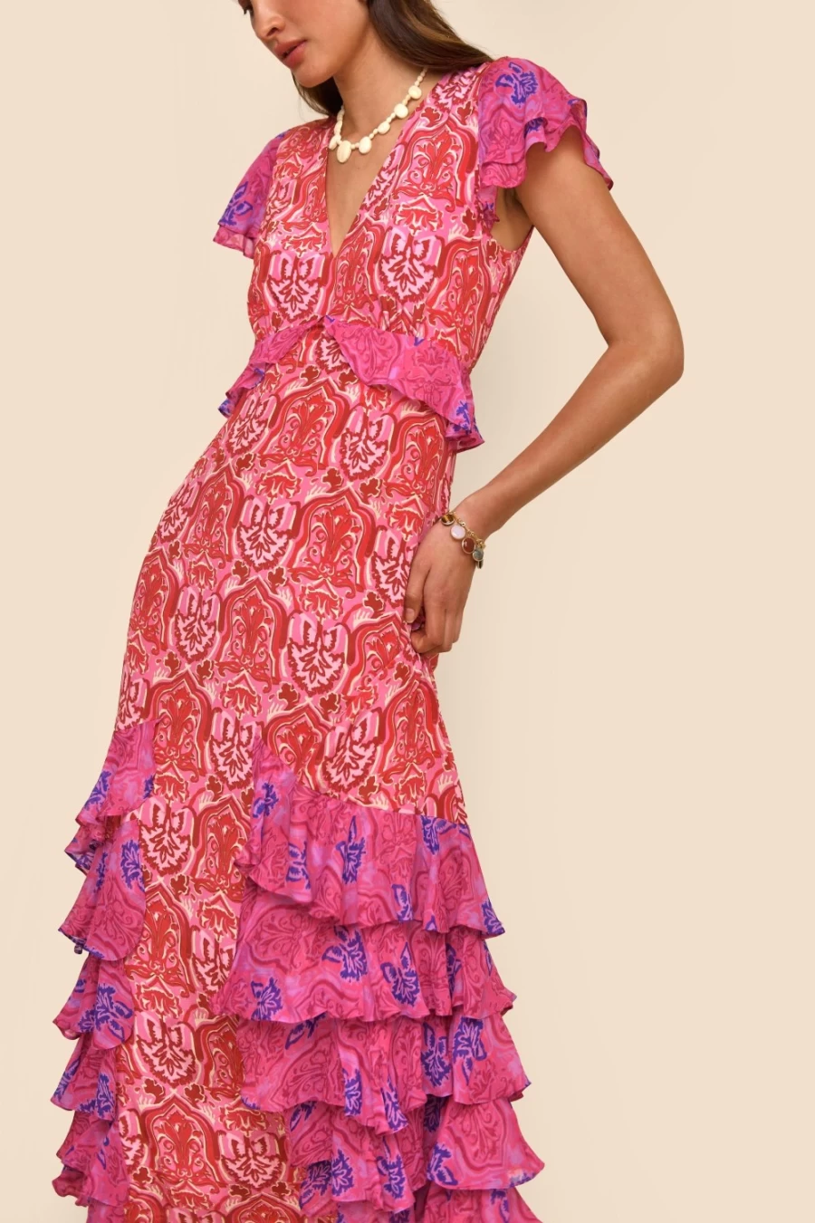 RIXO Women's Thanvi Dress in Woodblock Pink Mix - Floral Printed Boho Chic Style
