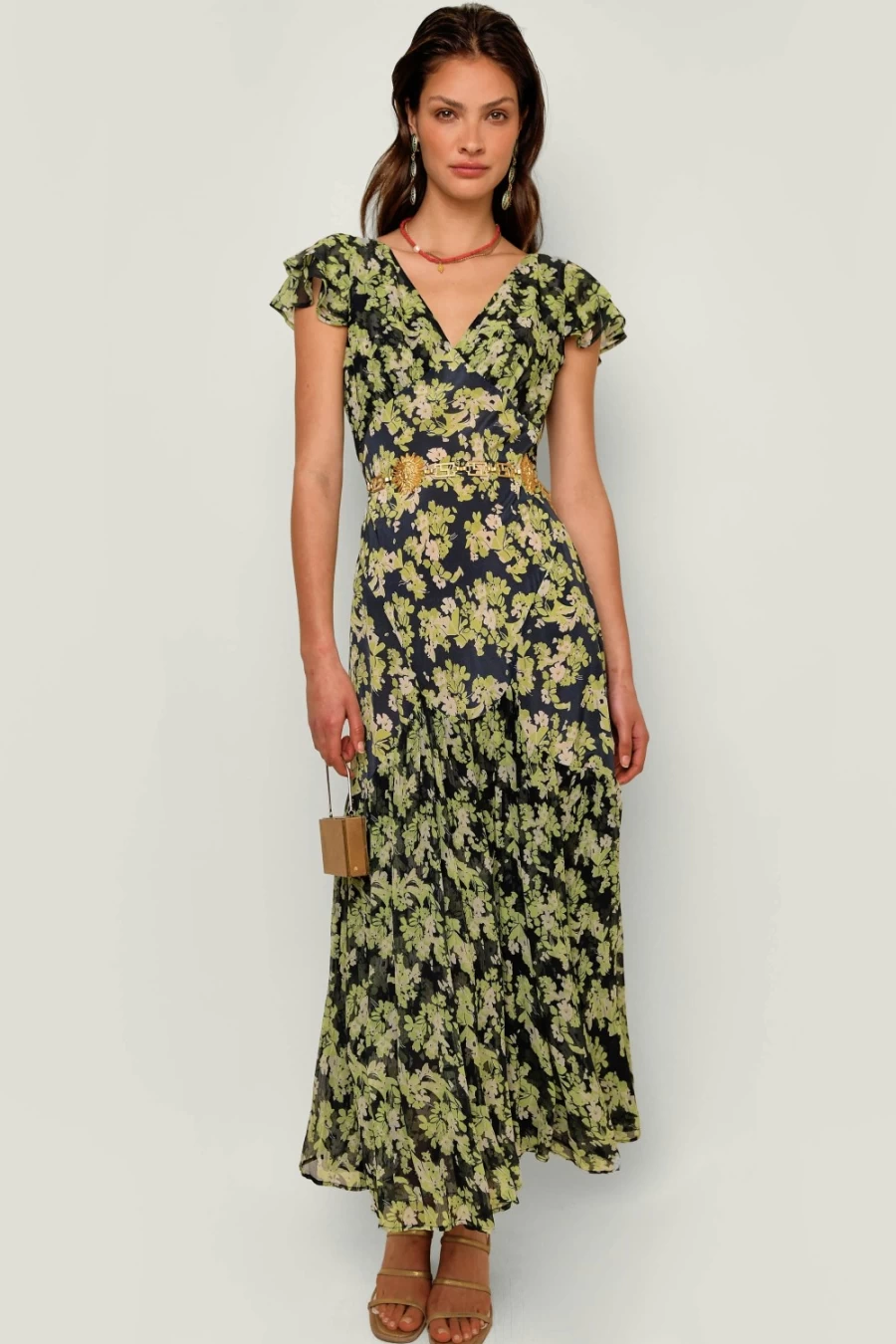 RIXO Women's Cinzia Dress in Marais Floral Green - Floral Print Summer Dress